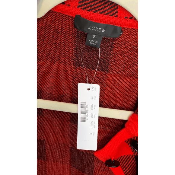 J. Crew Sweater Jacket Plaid Red Black - Picture 9 of 13